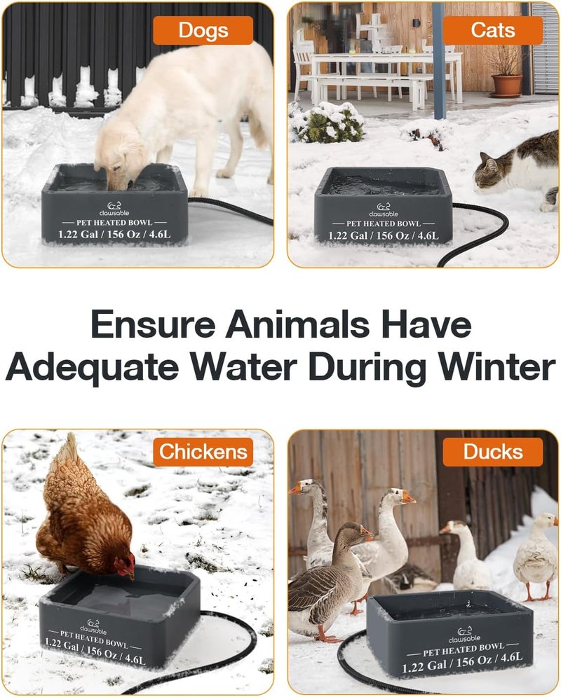 clawsable Large Heated Dog Bowl for Outdoor Dogs Cats, Heated Water Pet Dish with 78.4" Chewproof Cord, Water Thermal-Bowl for Rabbit, Chicken, Squirrel (Gray, 155Oz) - Image 4
